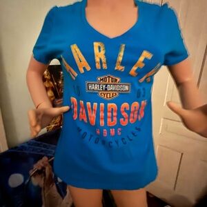 New Harley-Davidson Vibrant Blue Tee with Orange Accents